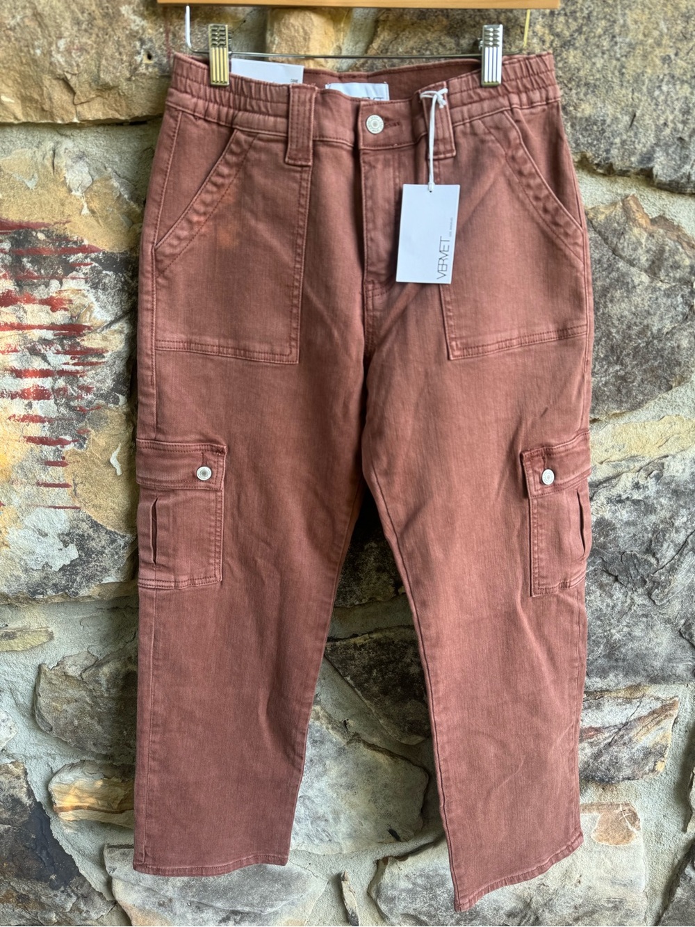 NWT Vervet Dixie Utility Cargo Jeans 28 Rust Brown High Rise Straight Leg